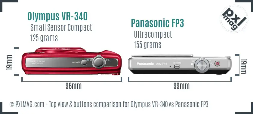 Olympus VR-340 vs Panasonic FP3 top view buttons comparison
