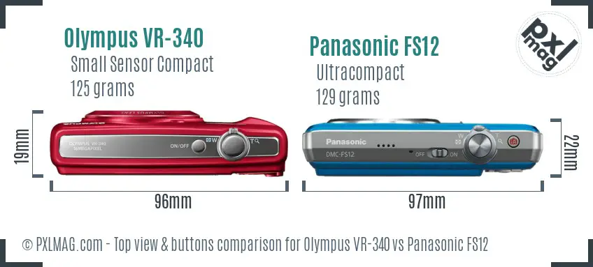 Olympus VR-340 vs Panasonic FS12 top view buttons comparison