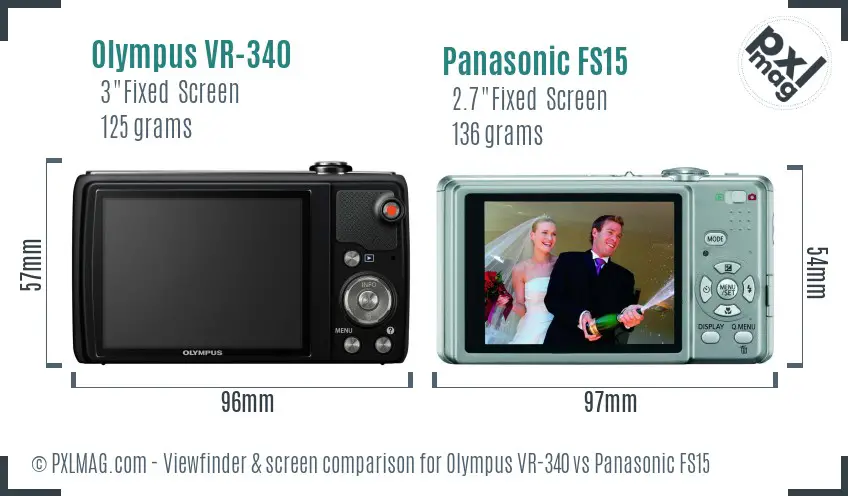 Olympus VR-340 vs Panasonic FS15 Screen and Viewfinder comparison