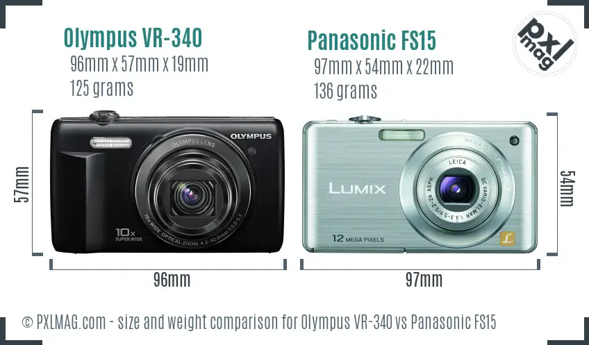 Olympus VR-340 vs Panasonic FS15 size comparison