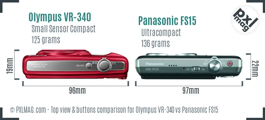 Olympus VR-340 vs Panasonic FS15 top view buttons comparison