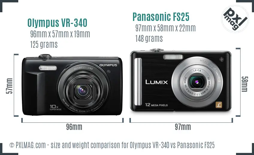 Olympus VR-340 vs Panasonic FS25 size comparison