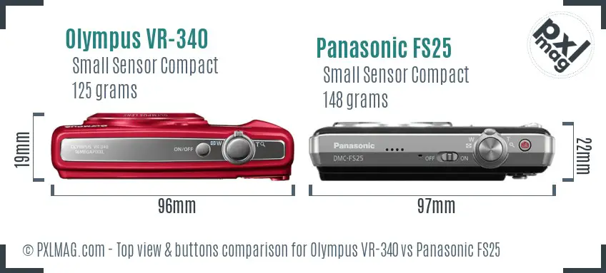 Olympus VR-340 vs Panasonic FS25 top view buttons comparison