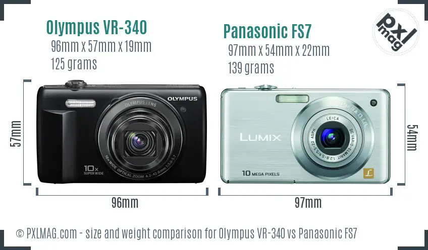 Olympus VR-340 vs Panasonic FS7 size comparison