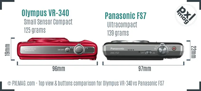 Olympus VR-340 vs Panasonic FS7 top view buttons comparison