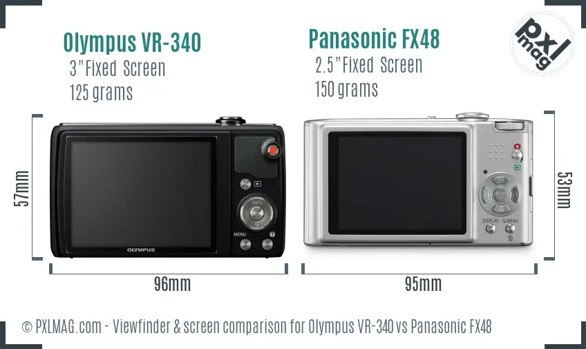 Olympus VR-340 vs Panasonic FX48 Screen and Viewfinder comparison