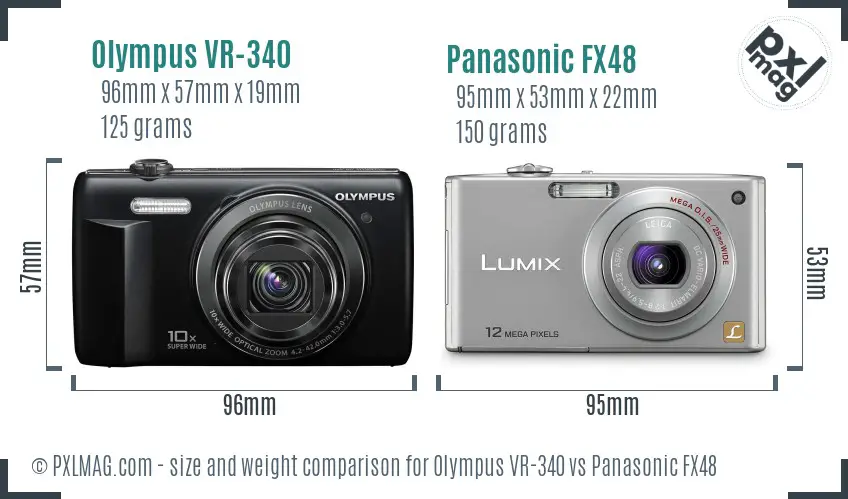 Olympus VR-340 vs Panasonic FX48 size comparison