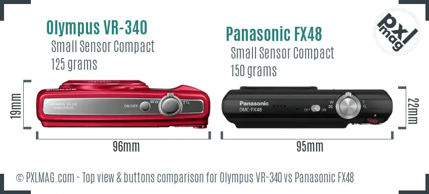 Olympus VR-340 vs Panasonic FX48 top view buttons comparison