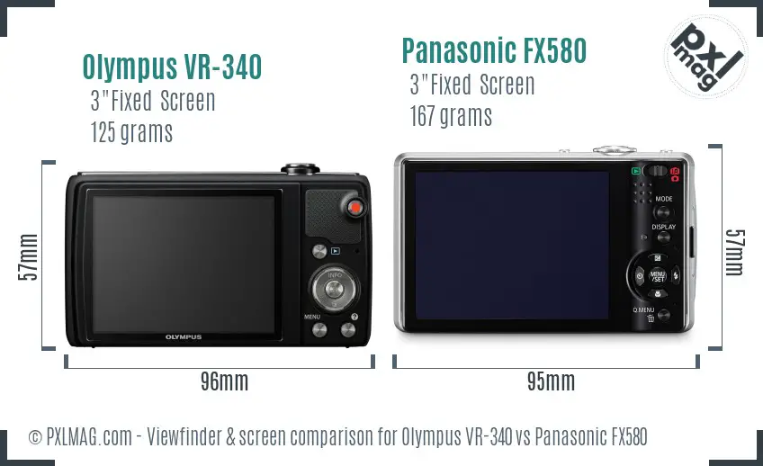 Olympus VR-340 vs Panasonic FX580 Screen and Viewfinder comparison