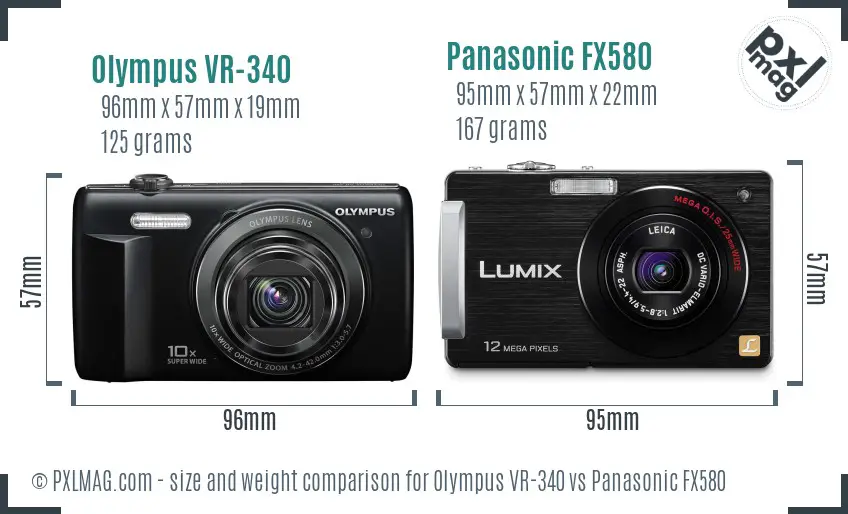 Olympus VR-340 vs Panasonic FX580 size comparison