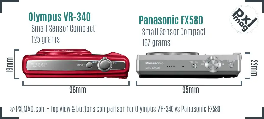 Olympus VR-340 vs Panasonic FX580 top view buttons comparison