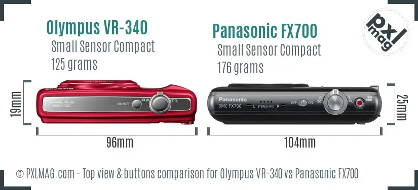 Olympus VR-340 vs Panasonic FX700 top view buttons comparison Olympus VR-340 vs Panasonic FX700 top view buttons comparison