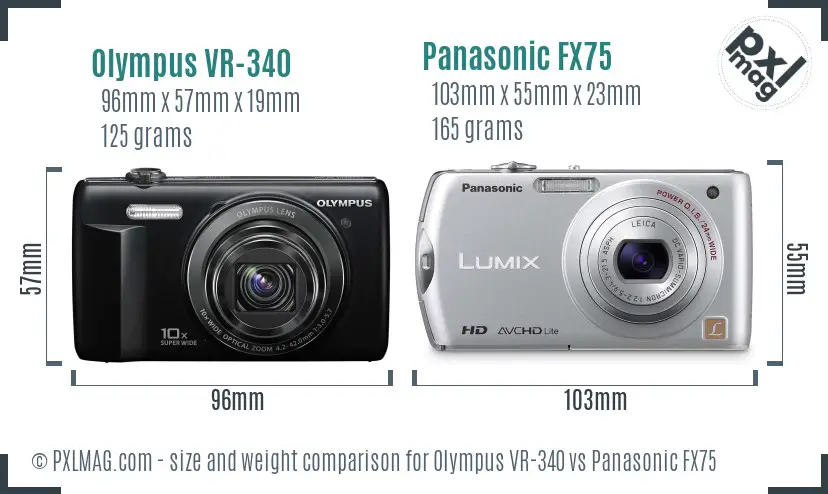 Olympus VR-340 vs Panasonic FX75 size comparison