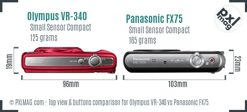 Olympus VR-340 vs Panasonic FX75 top view buttons comparison