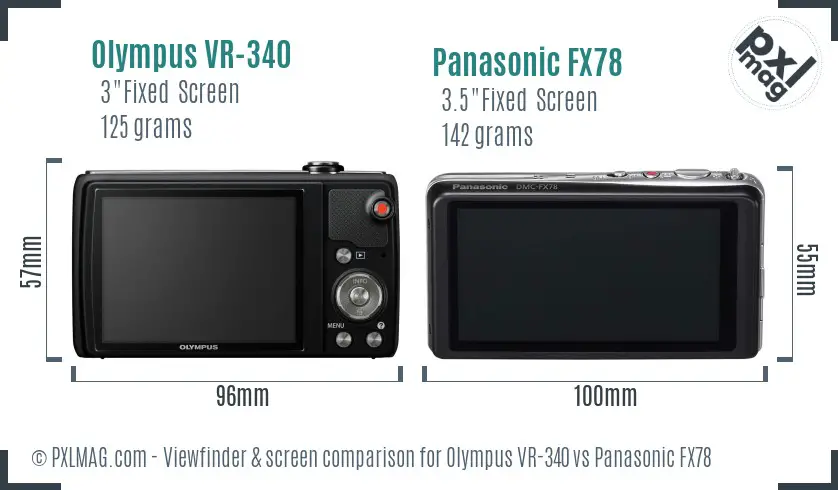 Olympus VR-340 vs Panasonic FX78 Screen and Viewfinder comparison