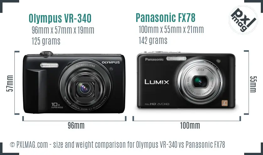 Olympus VR-340 vs Panasonic FX78 size comparison