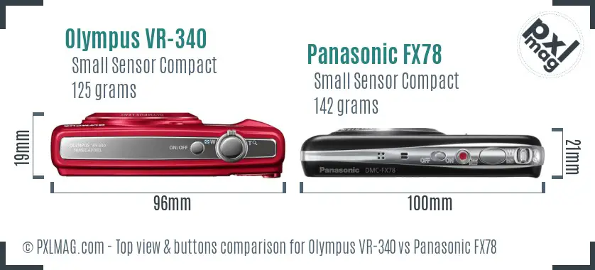 Olympus VR-340 vs Panasonic FX78 top view buttons comparison