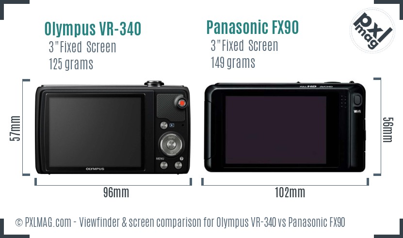 Olympus VR-340 vs Panasonic FX90 Screen and Viewfinder comparison