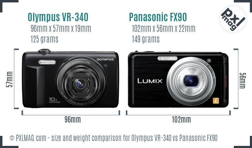 Olympus VR-340 vs Panasonic FX90 size comparison