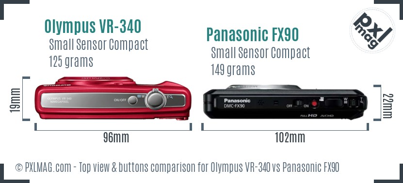 Olympus VR-340 vs Panasonic FX90 top view buttons comparison