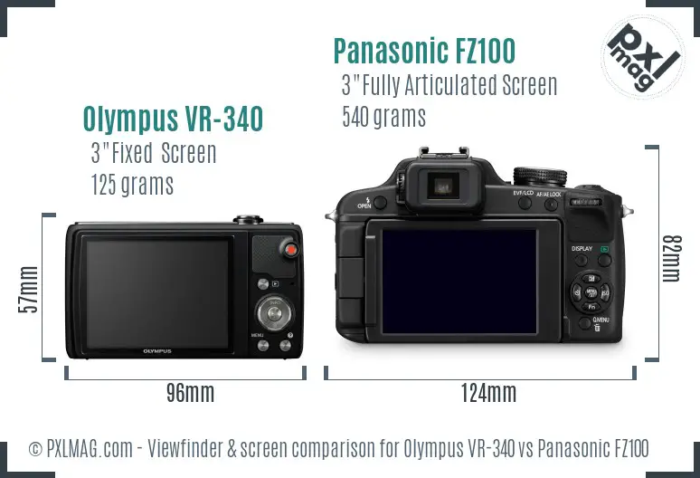 Olympus VR-340 vs Panasonic FZ100 Screen and Viewfinder comparison