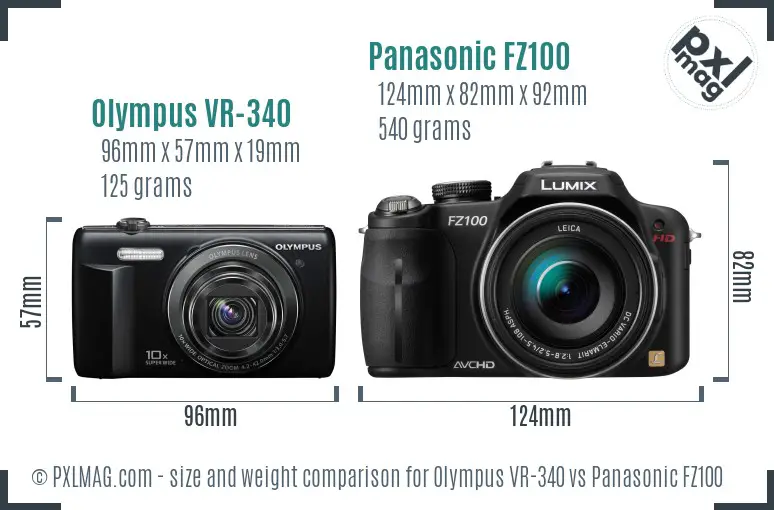 Olympus VR-340 vs Panasonic FZ100 size comparison