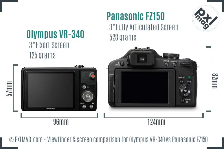 Olympus VR-340 vs Panasonic FZ150 Screen and Viewfinder comparison Olympus VR-340 vs Panasonic FZ150 Screen and Viewfinder comparison