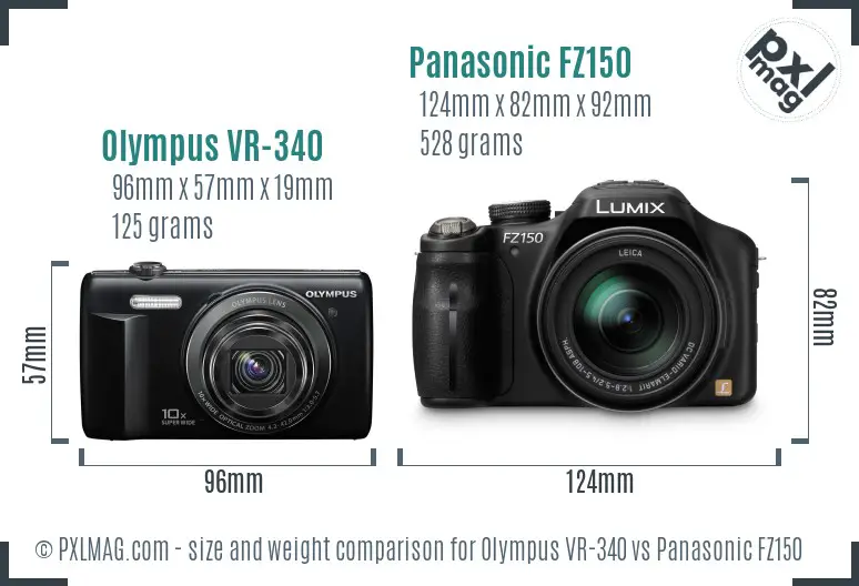 Olympus VR-340 vs Panasonic FZ150 size comparison Olympus VR-340 vs Panasonic FZ150 size comparison
