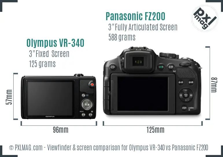 Olympus VR-340 vs Panasonic FZ200 Screen and Viewfinder comparison