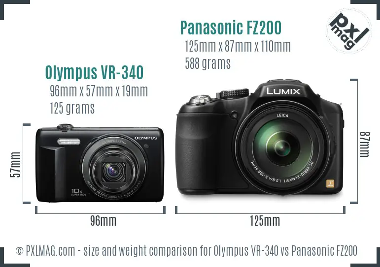 Olympus VR-340 vs Panasonic FZ200 size comparison