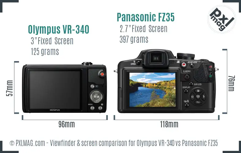 Olympus VR-340 vs Panasonic FZ35 Screen and Viewfinder comparison