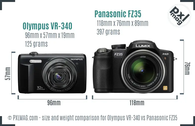 Olympus VR-340 vs Panasonic FZ35 size comparison