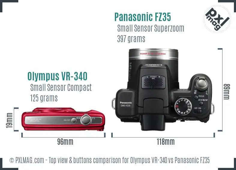 Olympus VR-340 vs Panasonic FZ35 top view buttons comparison