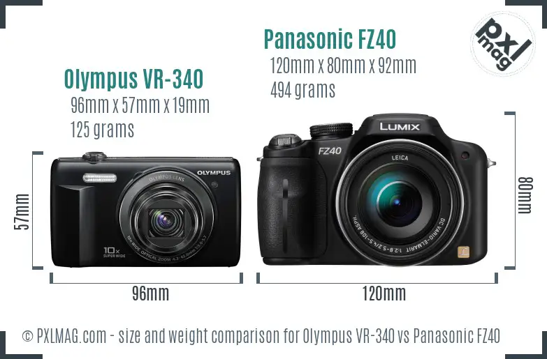 Olympus VR-340 vs Panasonic FZ40 size comparison