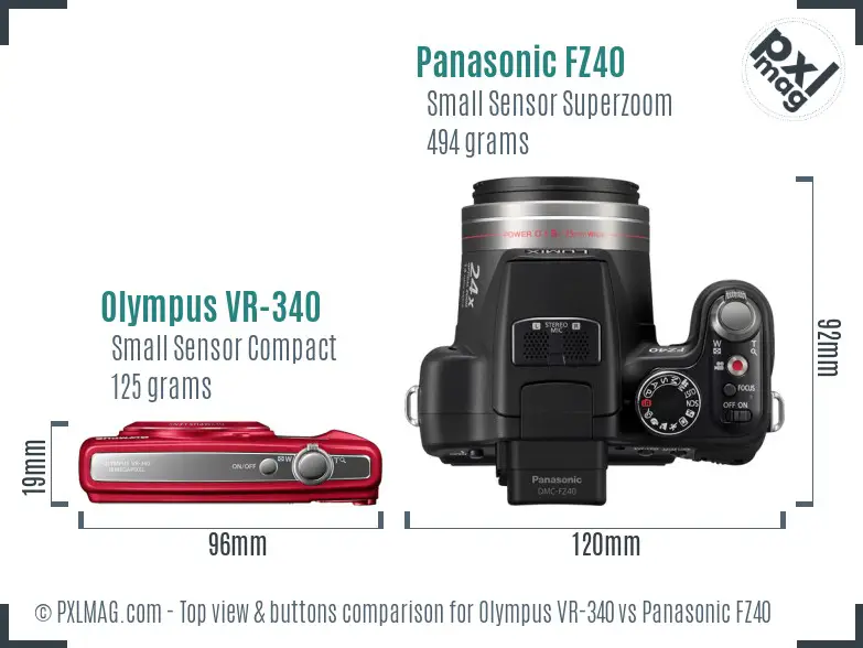 Olympus VR-340 vs Panasonic FZ40 top view buttons comparison
