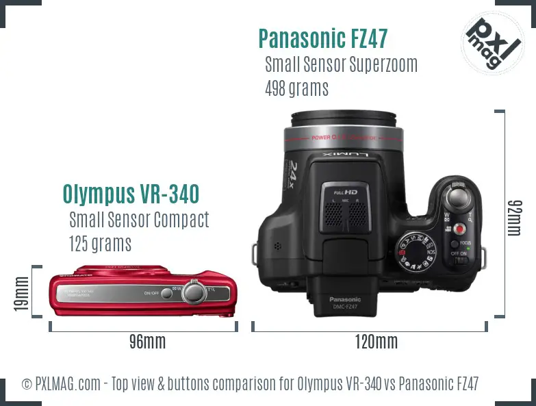 Olympus VR-340 vs Panasonic FZ47 top view buttons comparison