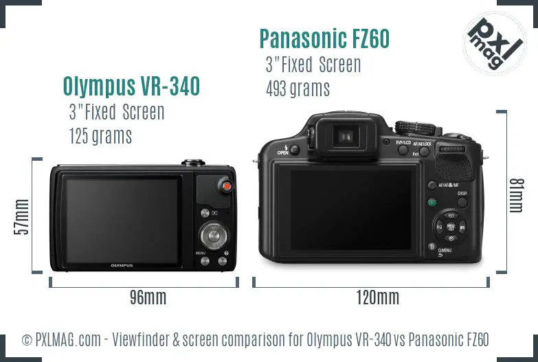 Olympus VR-340 vs Panasonic FZ60 Screen and Viewfinder comparison