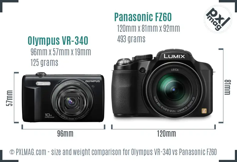 Olympus VR-340 vs Panasonic FZ60 size comparison