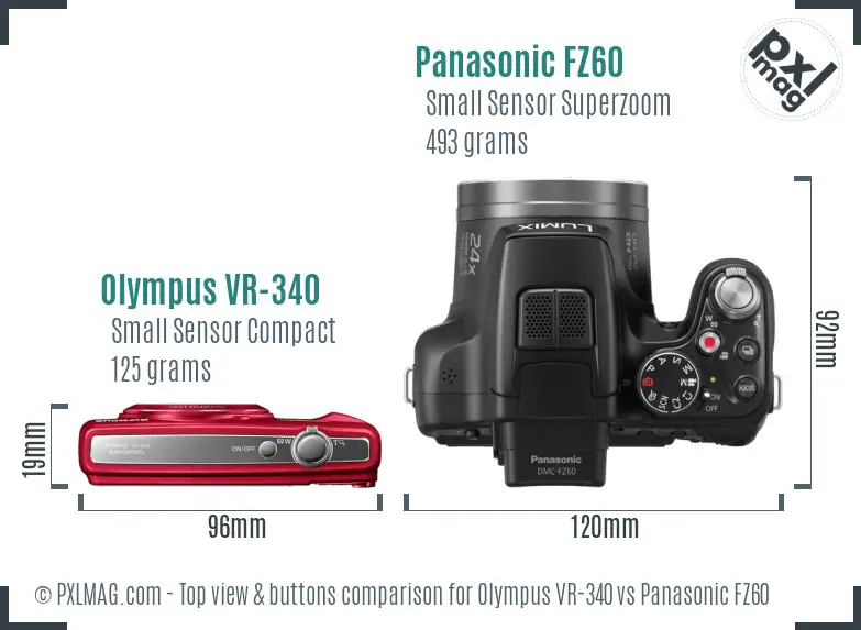 Olympus VR-340 vs Panasonic FZ60 top view buttons comparison