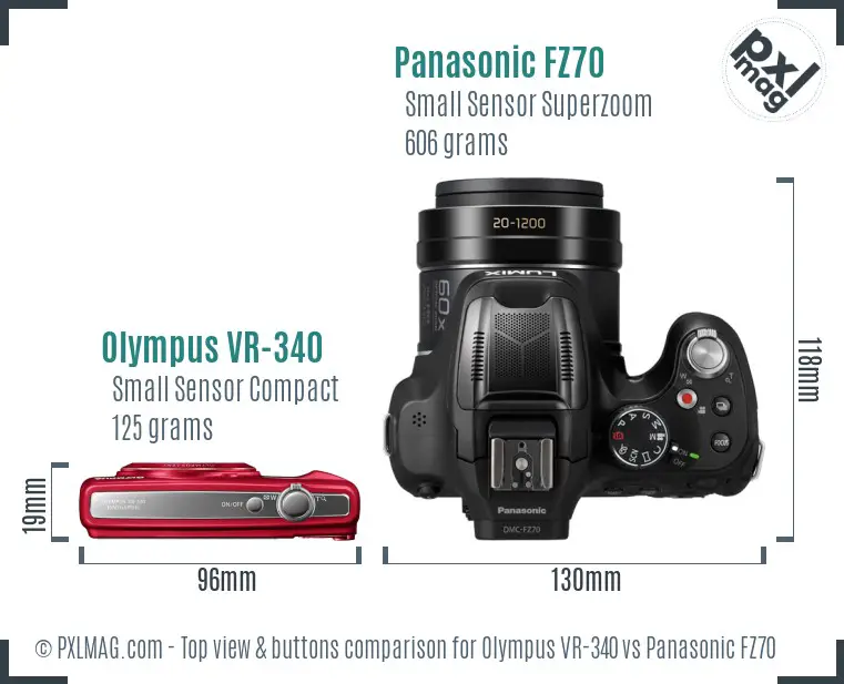 Olympus VR-340 vs Panasonic FZ70 top view buttons comparison
