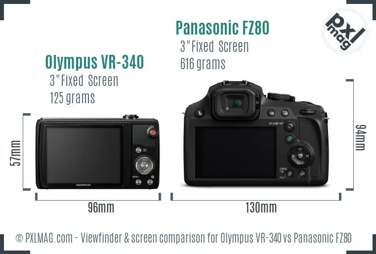 Olympus VR-340 vs Panasonic FZ80 Screen and Viewfinder comparison