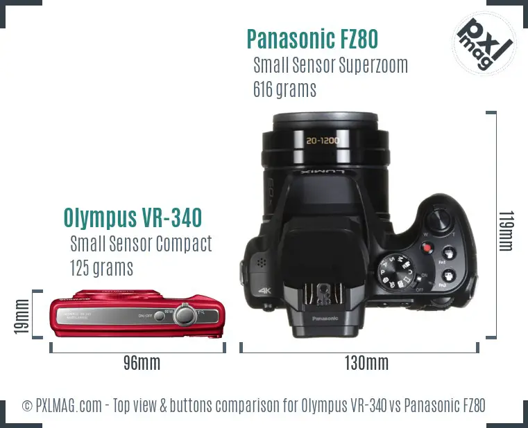 Olympus VR-340 vs Panasonic FZ80 top view buttons comparison