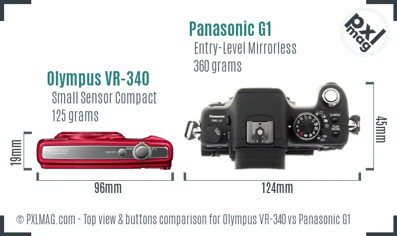 Olympus VR-340 vs Panasonic G1 top view buttons comparison