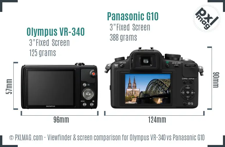 Olympus VR-340 vs Panasonic G10 Screen and Viewfinder comparison