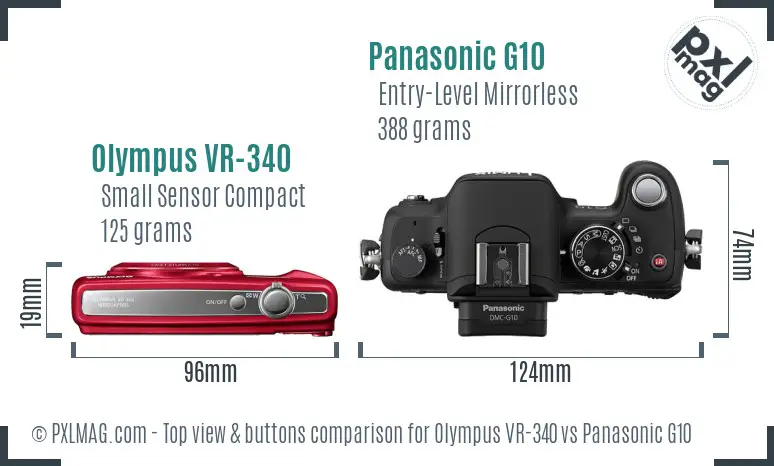 Olympus VR-340 vs Panasonic G10 top view buttons comparison