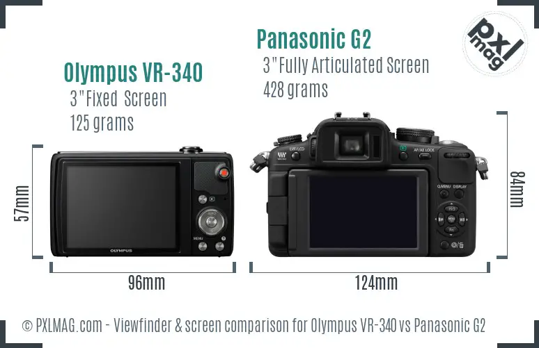 Olympus VR-340 vs Panasonic G2 Screen and Viewfinder comparison