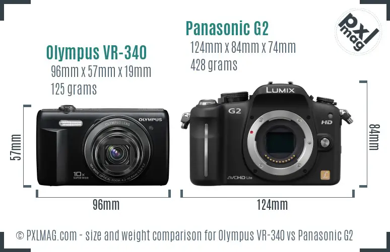 Olympus VR-340 vs Panasonic G2 size comparison