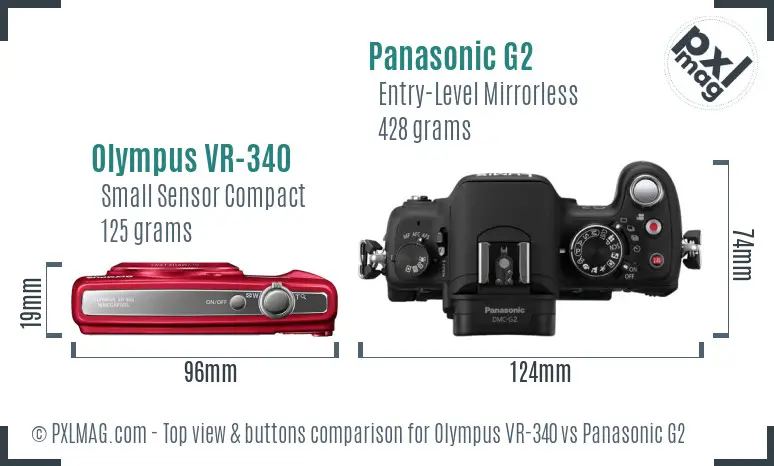 Olympus VR-340 vs Panasonic G2 top view buttons comparison