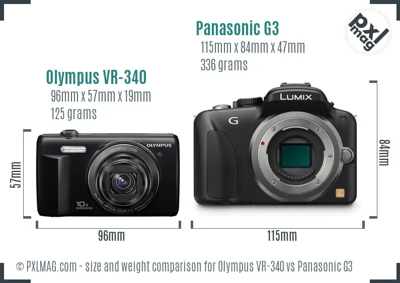 Olympus VR-340 vs Panasonic G3 size comparison
