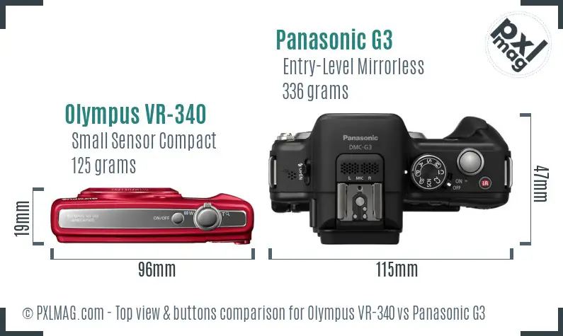 Olympus VR-340 vs Panasonic G3 top view buttons comparison
